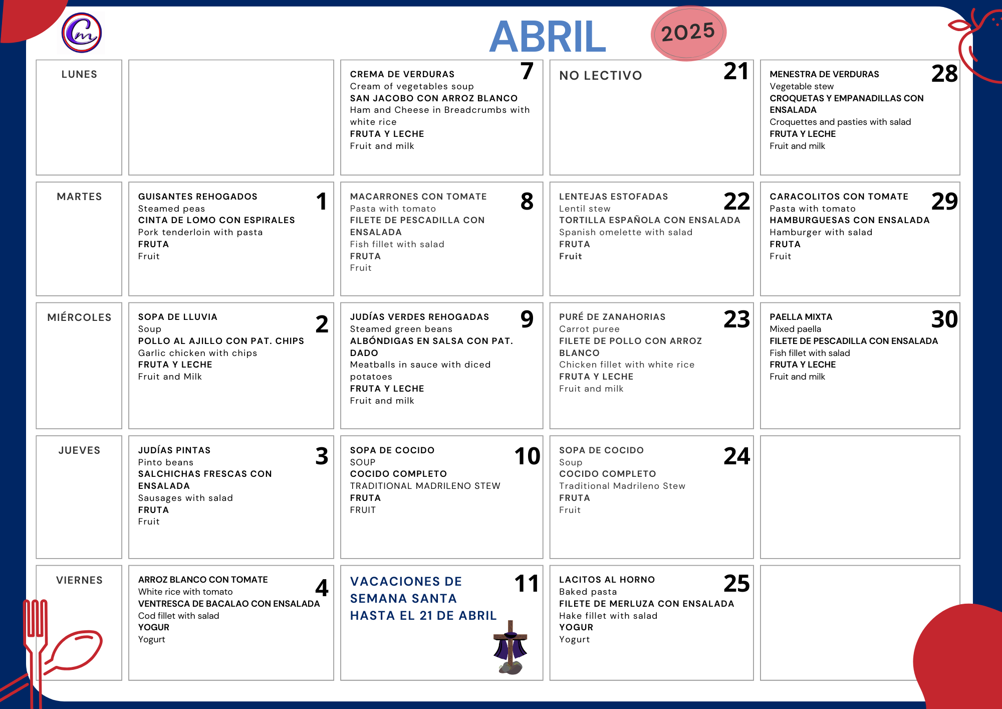 MENU ABRIL